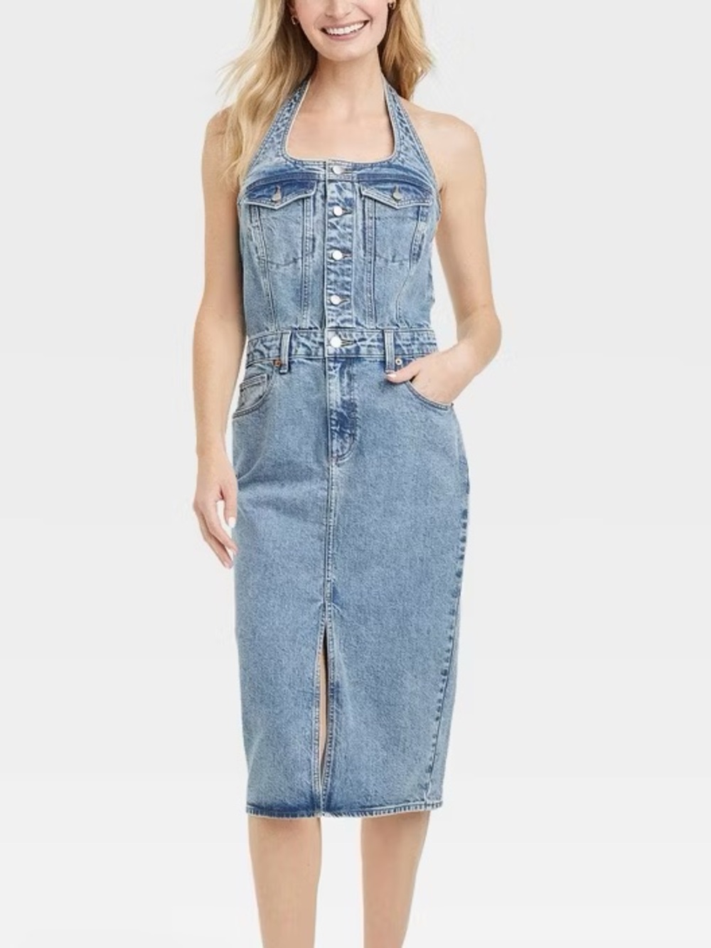 Denim Halter Midi Dress - NEVER WORN
